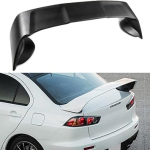 Buy the Evo X pedestal spoiler in matte black for a sportier rear profile, Confirm trunk fitment, mounting hardware, and model year before ordering.