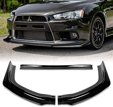 3PCS R Style Front Bumper Lip Spoiler Splitter Side Body Kit Trim Protection for 2008–2015 Mitsubishi Lancer Evolution X (Evo X) – Painted Black Item #: 120583710