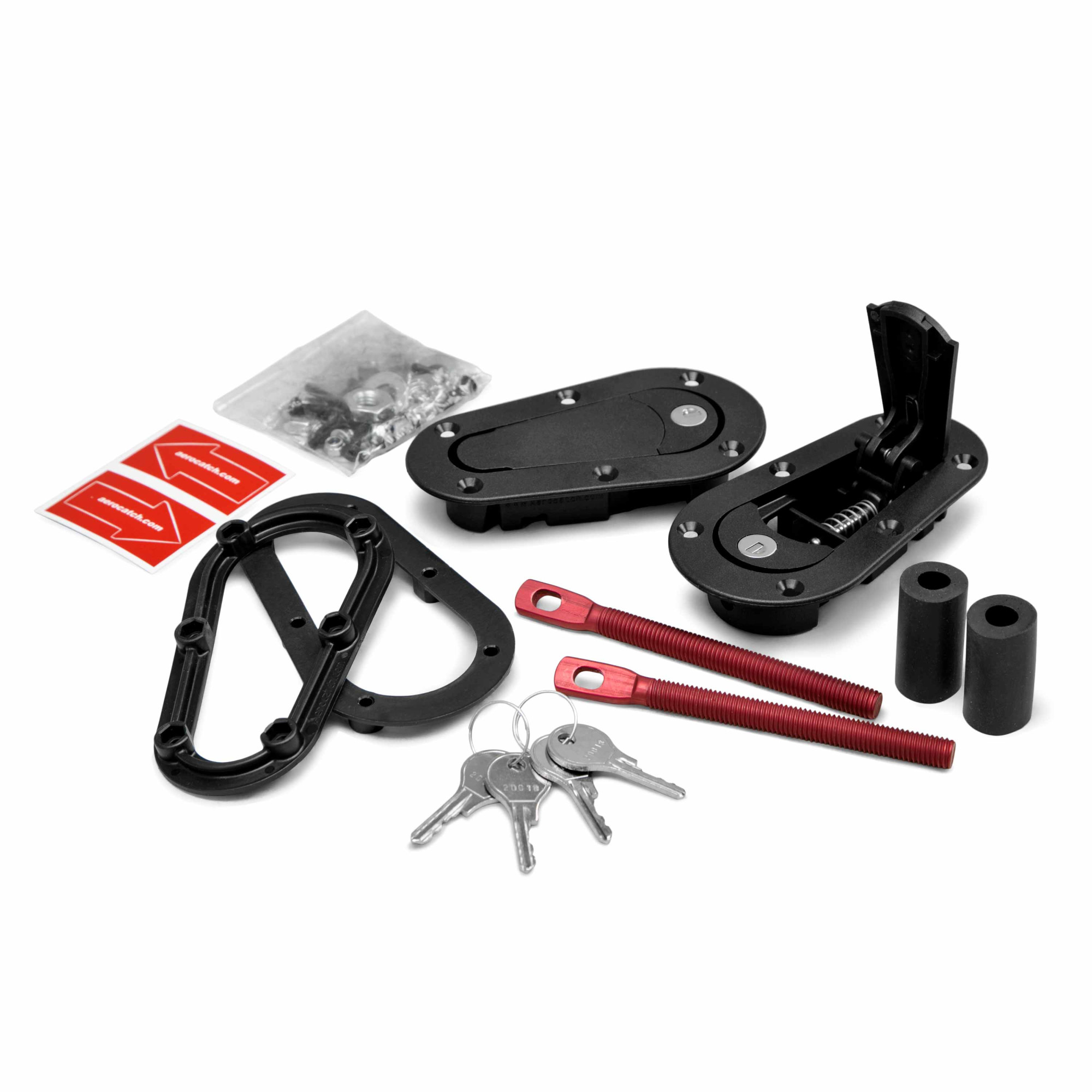 Buy Seibon AeroCatch hood latch kit for Mitsubishi Evo 7 8 9, Shop low-profile flush hood pins with locking and non-locking options.