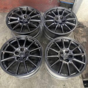 Buy Evo 9 Enkei wheels, a genuine OEM set of four 17x8J rims with a 5x114.3 bolt pattern for the Mitsubishi Lancer Evolution IX, Check fitment details.