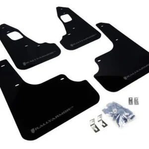 Buy Evo X Mud Flaps online for your 2008–2015 Mitsubishi Evolution X, Choose black polyurethane flaps with a gray RallyArmor logo.